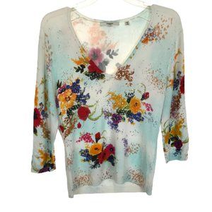 Womens Size Medium Vertigo Paris Multicolor Embellished Floral Knit Sweater